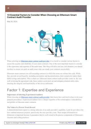 Essential Factors to Consider When Choosing an Ethereum Smart Contract Audit Provider