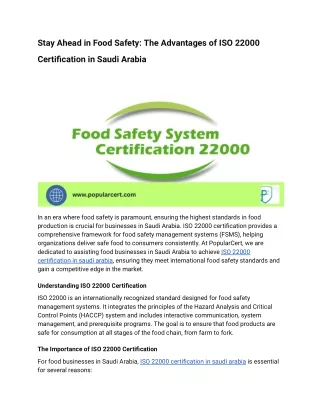 Stay Ahead in Food Safety_ The Advantages of ISO 22000 Certification in Saudi Arabia