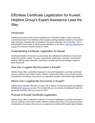Effortless Certificate Legalization for Kuwait_ Helpline Group's Expert Assistance Lead the Way