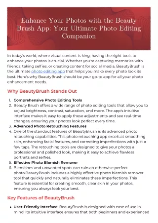 Elevate Your Photos with Beauty Brush: The Ultimate Photo Editing App