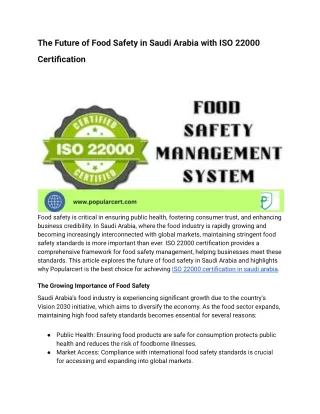 The Future of Food Safety in Saudi Arabia with ISO 22000 Certification