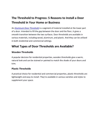 The Aluminum Door Threshold to Progress