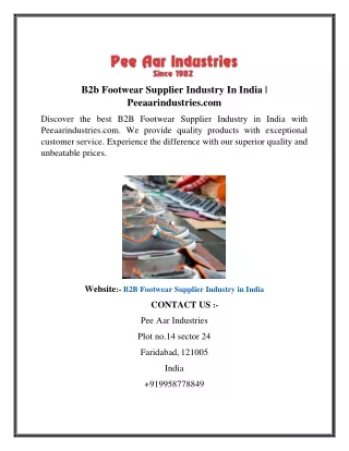 B2b Footwear Supplier Industry In India  Peeaarindustries