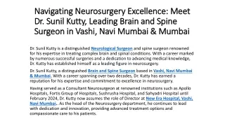 Dr. Sunil Kutty: Leading Neurological Surgeon for Your Health