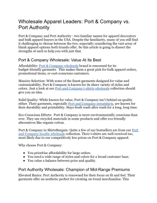 Wholesale Apparel Leaders_ Port & Company vs. Port Authority