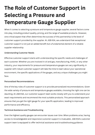 The Role of Customer Support in Selecting a Pressure and Temperature Gauge Supplier