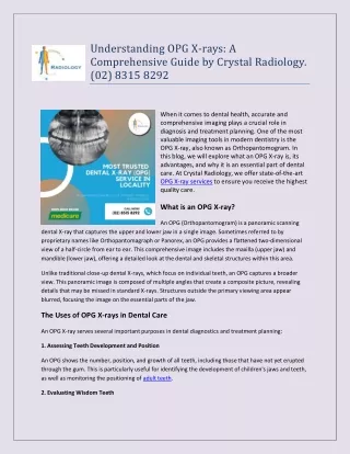 Understanding OPG X-rays: A Comprehensive Guide by Crystal Radiology.(02) 8315 8