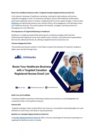 Boost Your Healthcare Business with a Targeted Canadian Registered Nurses Email List