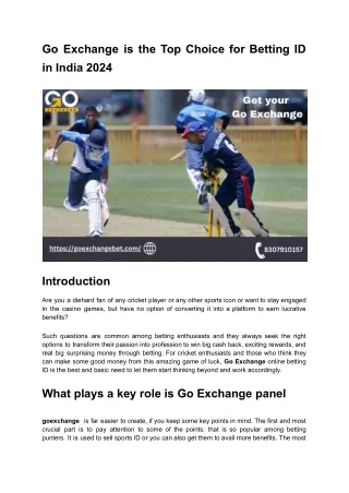 Go Exchange is the Top Choice for Betting ID in India 2024