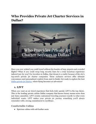 Who Provides Private Jet Charter Services in Dallas