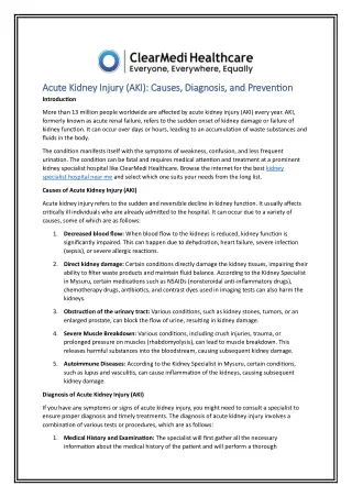 Acute Kidney Injury (AKI) Causes, Diagnosis, and Prevention