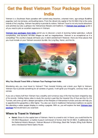 Vietnam Tour Package from India