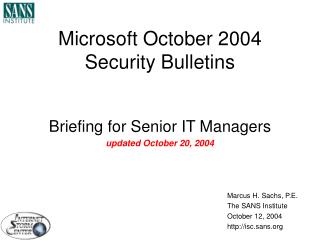 Microsoft October 2004 Security Bulletins