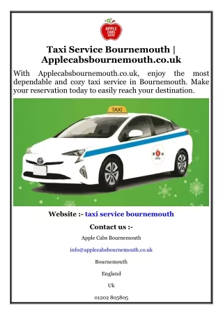 Taxi Service Bournemouth  Applecabsbournemouth.co.uk