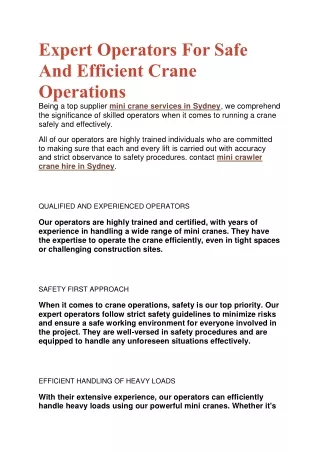 Expert Operators For Safe And Efficient Crane Operations