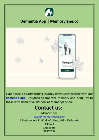 Dementia App  Memorylane.co