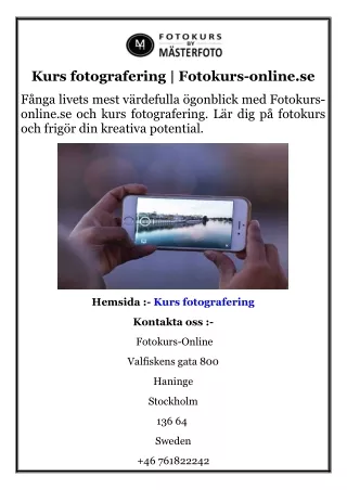 Kurs fotografering  Fotokurs-online.se