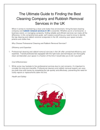 The Ultimate Guide to Finding the Best Cleaning Company and Rubbish Removal Services in the UK