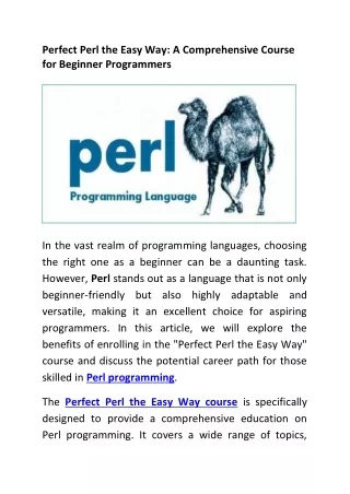 Perfect Perl the Easy Way A Comprehensive Course for Beginner Programmers