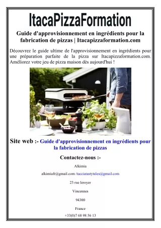 Guide d'approvisionnement en ingrédients pour la fabrication de pizzas  Itacapizzaformation.com