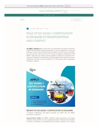 What is role of ISO 20000-1 certification in Denmark in transportation and Logis