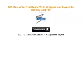 802.11ac: A Survival Guide: Wi-Fi at Gigabit and Beyond by Matthew Gast Book PDF EPUB