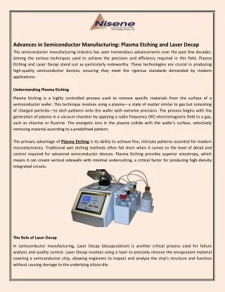 Advances in Semiconductor Manufacturing Plasma Etching and Laser Decap