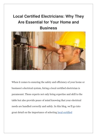 Local Certified Electricians: why They Are Essential for Your Home and Business