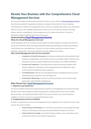 Elevate Your Business with Our Comprehensive Cloud Management Services