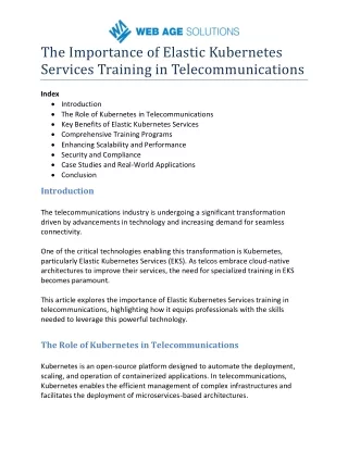 The Importance of Elastic Kubernetes Services Training in Telecommunications