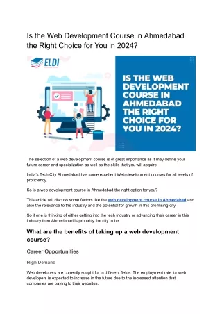Opening Your Possibility: Selecting the Right Web Development Course in Ahmedaba