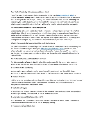 Auto Traffic Monitoring Using Video Analytics in Dubai