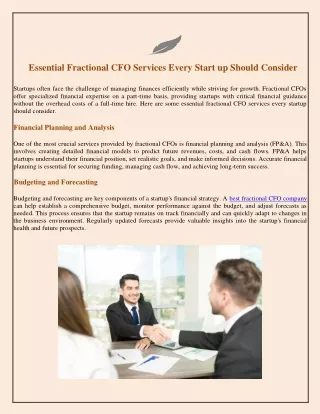 Essential Fractional CFO Services Every Start up Should Consider