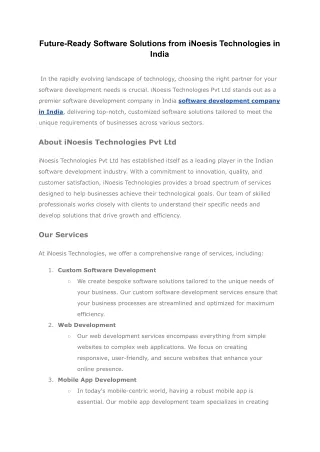 Future-Ready Software Solutions from iNoesis Technologies in India