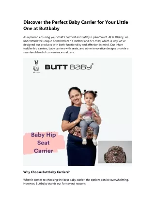 Discover the Perfect Baby Carrier for Your Little One At Buttbaby