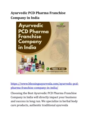 Ayurvedic PCD Pharma Franchise Company in India