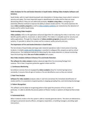 Video Analytics for Fire and Smoke Detection in Saudi Arabia