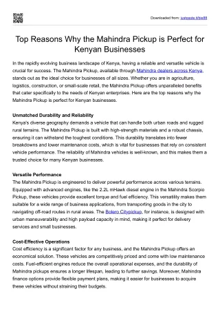 Top Reasons Why the Mahindra Pickup is Perfect for Kenyan Businesses