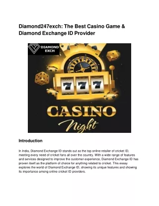 Diamond247exch_ The Best Casino Game & Diamond Exchange ID Provider
