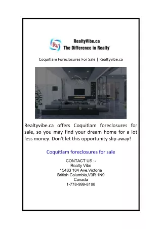 Coquitlam Foreclosures For Sale Realtyvibe.ca