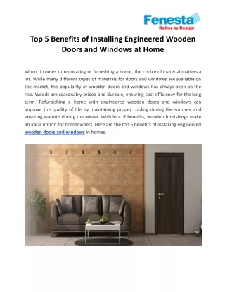 Top 5 Benefits of Installing Engineered Wooden Doors and Windows at Home