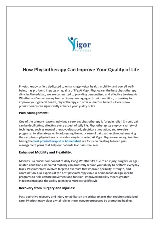 How Physiotherapy Can Improve Your Quality of Life