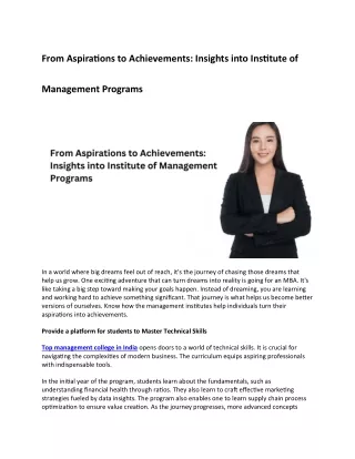 From Aspirations to Achievements Insights into Institute of Management Programs