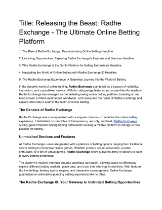 Releasing the Beast: Radhe Exchange - The Ultimate Online Betting Platform