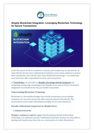 Shopify Blockchain Integration: Leveraging Blockchain Technology for Secure Transactions