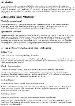 Enhancing Intimacy through Secure Attachment: A Guide for Couples