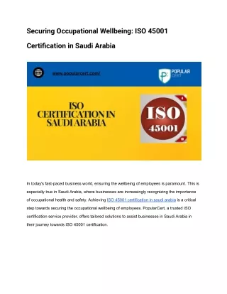 Securing Occupational Wellbeing_ ISO 45001 Certification in Saudi Arabia
