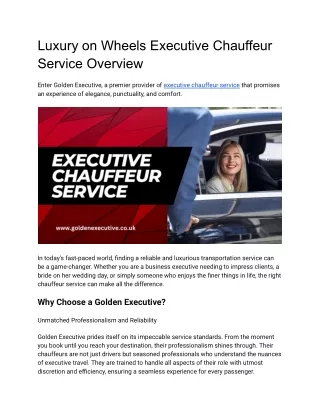 Luxury on Wheels Executive Chauffeur Service Overview