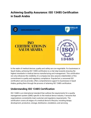 Achieving Quality Assurance_ ISO 13485 Certification in Saudi Arabia