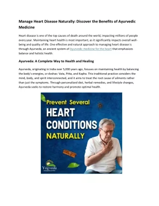 Manage Heart Disease Naturally: Discover the Benefits of Ayurvedic Medicine